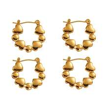Brincos de argola delicados com coração dourado e miçangas, estilo vintage minimalista, em aço inoxidável, perfeitos para o dia a dia. Ideal para presentear em casamentos, festas e aniversários. - Ouro - Ver 12