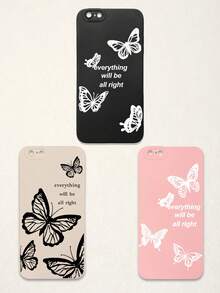 Funda de teléfono suave con protección de lente, 3 piezas con estampado de mariposa y letra, mariposa + estampado de eslogan "Todo estará bien", compatible con iPhone y Galaxy - Multicolor - Ver 46