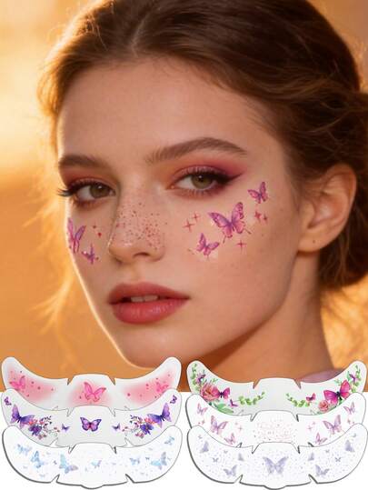 6 Sheets Freckles Face Stickers,Spring&Summer Colored Butterfly Design,Long-Lasting Waterproof Temporary Face Tattoo Stickers For Women,Party Music Festival Body Art Couple Daily Makeup Rave Accessories,Girls Gifts,Decoration