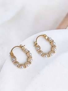 一对优雅几何造型仿珍珠耳环，百搭时尚耳环，适合少女日常佩戴和节日场合。 - 幾何珍珠 - 查看 5