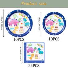 Dinosaur Pattern Disposable Tableware Set, 7/9 Inch Party Plates, Disposable Paper Plates, Cups, Napkins, Suitable For Holidays, Weddings, Engagements, Birthdays, Parties, Celebrations - Multicolor - View 6