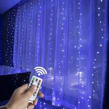 300 LED Curtain String Lights, Fairy String Lights With 8 Light Modes & Remote Controlled, 9.8x9.8ft Indoor Outdoor String Lights For Christmas, Weddings, Party, Bedroom, Wall, Window - Blue - View 6