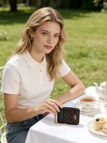 Coach Mini Zip Card Case 8 Wristlet Keychain Wallets For Women RFID Blocking Credit Card Holder Small Zipper Coin Purse - Dark Brown - View 1