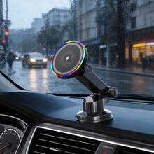 Cargador inalámbrico de coche de 15W con fuerte succión y carga rápida, soporte magnético para teléfono con rotación de 360°, brazo ajustable y plegable con rotación de 360°, accesorio de carga inalámbrica duradero para coche - multicolor - Ver 15