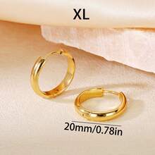 Bông tai thép không gỉ mạ vàng 18K | 14mm, ít gây dị ứng, 83.48g, chống mài mòn, chống phai màu, thiết kế tối giản cổ điển, trang sức unisex phù hợp cho hàng ngày, ngày lễ, kỳ nghỉ, tiệc tùng. - Vàng - Xem 14