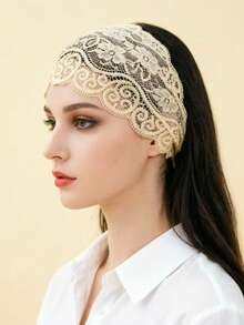 1pc Paisley Pattern Bohemian Polyester (Polyester) Breathable Lace Headband, Versatile Summer Head Wrap, Thin Forehead Band, All Season - Multicolor - View 2