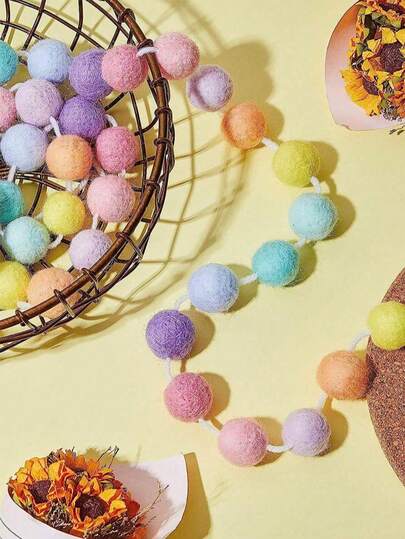 1/3/5pcs Colorful Macaron Felt Ball Garland, Approx. 200cm Long, Suitable For Birthday, Wedding, New Year, Thanksgiving, Christmas Tree, Wall Decor, Home Living Room Bedroom Hanging Decoration, Christmas