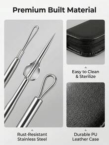 7件套便携式不锈钢黑头去除工具套装，有效去除黑头、白头和瑕疵，令肌肤容光焕发、无瑕疵 - 全面护肤工具，深层清洁，净化毛孔，黑头导出器，美容，护肤，SPA，自我护理，护肤工具，面部护理，美容师用品，皮肤，洁面乳，面部护理 - 黑色 - 查看 2