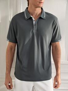 Officeau Men's Striped Short Sleeve Casual Commuting Polo Shirt - Grey - View 6