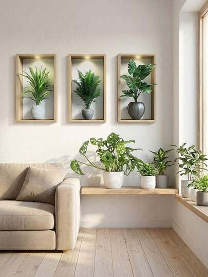 Bộ 3 miếng dán tường hình cây nhiệt đới, phong cách Boho, hình cây trồng trong chậu màu xanh lá cây, decal dán tường bằng vinyl chống thấm nước hình lá Monstera và lá cọ, thích hợp trang trí phòng tắm, phòng ngủ, phòng khách, nhà bếp, văn phòng và nhà cửa.