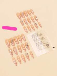 30 Pieces Press On Nails Long Droplet Shape/The Fairy Like And Luxurious Style Bare Butterfly Diamond Nail Art Is Exquisite And Full Of Atmosphere, Suitable For Weddings, Dinners, Photography And Other Occasions That Require Atmosphere. It Is A Typical Niche High-End Bridal Style Nail Art. - Multicolor - View 4