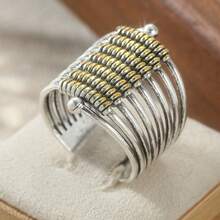 1pc Fashionable Dual-Tone Multi-Layer Wide Ring, Suitable For Daily Wear And Vacation, An Ideal Valentine's Day Gift For Her - Two-color - View 2