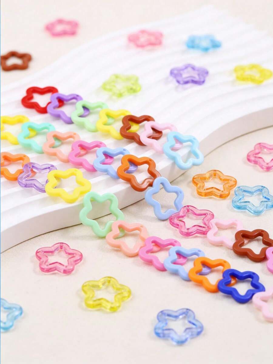 20pcs Cute Colorful Flower, Star, Pentagram, Bell Keychain DIY Accessories, Candy Color Pendants - Hollow Out Five-pointed Star - View 1