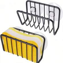 1 cái giá đựng miếng bọt biển rửa chén bằng kim loại có giác hút - Khay đựng xà phòng chống gỉ sét cho nhà bếp hoặc phòng tắm, màu đen mờ - Phiên bản dày hơn - Xem 7