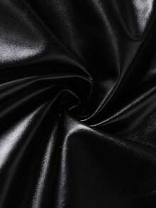 Y2K Punk Style Essential Chic Faux Leather Short Sleeve And Stand Collar Slim Fit Solid Color Shirt - Black - View 9