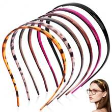 Thin Headbands For Glasses Wearers Sunglass Headband For Eyewear 6Pcs Non Slip Plastic Skinny Hair Bands With Teeth For Women Girls No Pressure No Headache Tortoise Shell Leopard - 頭帶 1 - 查看 2