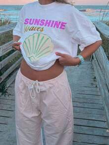 Summer TopsWomen Y2k Oversized Graphic Tees Floral Print Short Sleeve Crewneck T Shirts Loose Fit Summer   Tops For Teen Girls Aesthetic Clothes 2000s Beach Shirts For Women StreetwearLoose And Comfortablesummer Clothes Summer Outfits For Women - 紅白色 - 查看 3