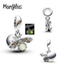 Manyilus 925纯银花朵蝴蝶蜜蜂吊坠套装，自然灵感三叶草珐琅镶嵌立方氧化锆串珠，适配原装手链项链，DIY珠宝礼物（女士） - 彩色 - 查看 15