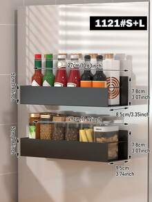 1/2pcs Black Metal Magnetic Storage Rack, Floating Magnetic Hanging Shelf, Organizer Rack, Suitable For Kitchen, Bathroom, Refrigerator, Microwave, Washing Machine Side, No Drilling Multi-Purpose Shelf, Practical Rack - Multicolor - View 3