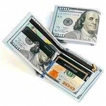 1pc Vintage Dollar Pattern Ultra-Thin Wallet, Credit Card Holder, Zippered Coin Purse, PU Leather Convenient Business Folding Card Holder - 1 - 查看 1