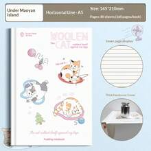 Cute Student Hard Cover Notebook, Matte Hard Shell Notebook, A5/Classroom Notes, Cat Language Diary Ruled, Thick Hard Cover, 80 Sheets/160 Pages, 145*210mm, Cartoon Cat Pattern, Student Workbook Diary - Notebook - View 14