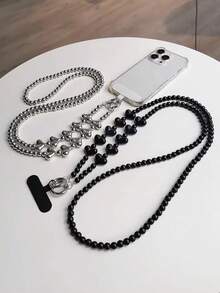1 chiếc dây đeo điện thoại chéo vai thủ công kiểu tối giản, đính hạt cườm, hình trái tim, có dây đeo vai tháo rời, dài khoảng 120cm, màu đen/bạc. - Nhiều màu - Xem 5