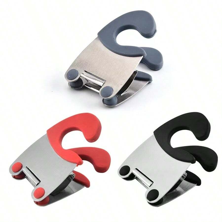 Soporte para utensilios de cocina de acero inoxidable, reposaespátulas para ollas, clip multifuncional de silicona, accesorio de cocina anti-quemaduras - C - Ver 1