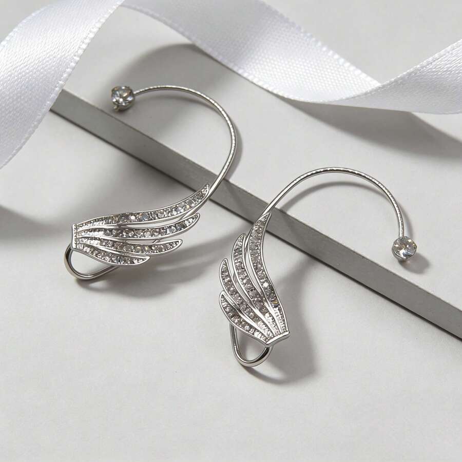 1 par de pendientes de clip con diseño de alas de ángel, joyería de moda adecuada para uso diario sin perforación