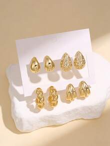 4 Pairs Women's Gold Teardrop Earrings Set, Lightweight And Delicate Daily Wear Earrings, Perfect Gift For Friends And Family - Gold - View 2