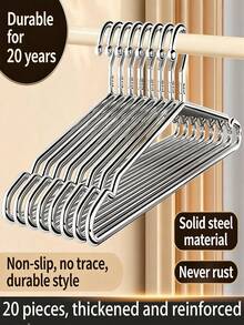 10pcs Stainless Steel Clothes Hangers, Solid Garment Rack, Drying Rack, Balcony Anti-Slip - Silver - View 1