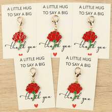 1pc/3pcs/5pcs Cute Red Carnation Enamel Keychain "A Little Hug To Say A Big Thank You" Sweet Appreciation Greeting Card Gift For Mom Teachers Friends Family - Multicolor - View 10