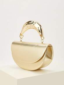 Elegant Patent Leather Women's Handbag, Minimalist Clutch Bag With Chain, Lightweight Luxury Handbag For Parties/Evenings, Perfect Birthday Gift For A Girlfriend, Suitable For Parties - 金色 - 查看 2