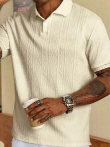Men's Short-Sleeved Polo Shirt With Collar, Solid Color And Basic Texture, For Husbands, For Going Out, Old Money Style - Apricot - View 6