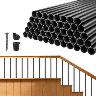 125 Pack Deck Balusters, 81.3 Cm Aluminum Railing Spindles, 1.9 Cm Diameter Hollow Round Metal Decking Stair Balusters With Connectors, Screws, For Deck, Porch & Staircase Railing Fence, Black