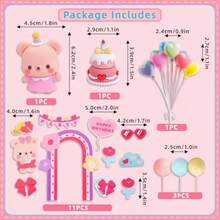 Juego de decoraciones para tartas de cumpleaños de oso adorable adorno para tartas de oso de peluche con pastel de crema de chocolate colorido conjunto de obos adornos de papel de feliz - Ymx-073 - Ver 1