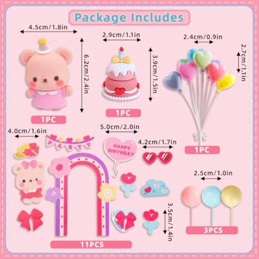 Juego de decoraciones para tartas de cumpleaños de oso adorable adorno para tartas de oso de peluche con pastel de crema de chocolate colorido conjunto de obos adornos de papel de feliz - Ymx-073 - Ver 1
