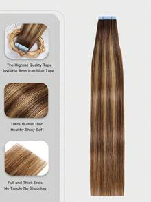 SUYYA Tóc Nối Tóc Không Đường Nối, Keo Dán, 100% Tóc Thật Remy Chất Lượng Salon, Màu Nâu Sô Cô La đến Vàng Caramel, Tóc Thẳng, Chất Lượng Salon, Dành Cho Nữ - S4/27/4 - Xem 3