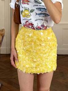 DEEKA Summer New Women's New Fashion Sequin Embellished Punk Mini Skirt Spring Spring - Vàng 1 - Xem 4
