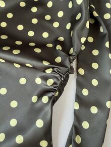 GMFP 女士休闲优雅时尚旅行度假派对不对称波点衬衫，适合音乐节/婚礼季、春夏穿着 - 橄欖綠 - 查看 9