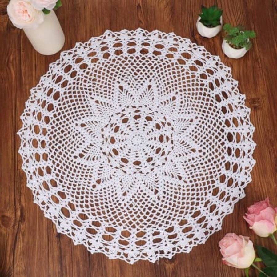 kilofly Handmade Crochet Cotton Lace Table Sofa Doily Waterlily White 22 inch - Blanco - Ver 1