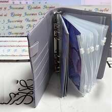 A6活页信封式省钱挑战活页夹，大理石纹PU皮革笔记本，6孔现金预算计划本，皮革现金信封，带拉链信封的省钱挑战活页夹 - A6 - 查看 3