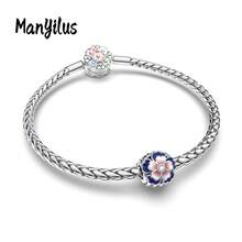 Manyilus 925纯银花朵蝴蝶蜜蜂吊坠套装，自然灵感三叶草珐琅镶嵌立方氧化锆串珠，适配原装手链项链，DIY珠宝礼物（女士） - 彩色 - 查看 2