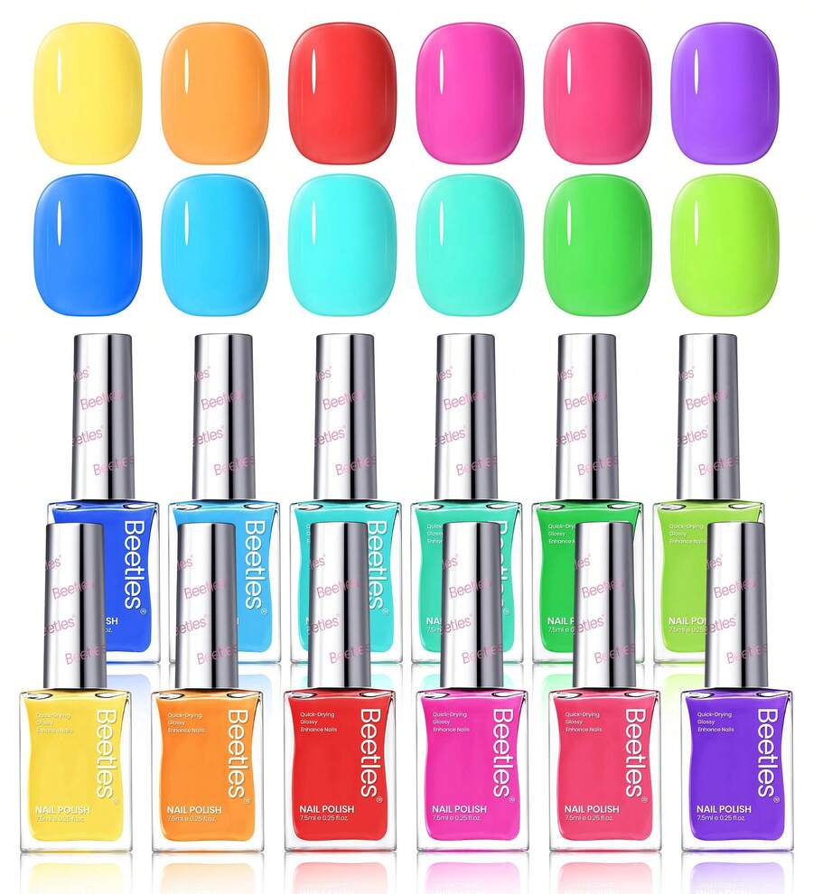 Beetles 12 Colors 7.5ml/0.25 Fl Oz Nail Polish Set - Love In Echo Quick Dry Spring Formula, Salon Long Lasting DIY Pastel Nail Art Gifts For Women - 12 Màu Sắc Cocktail Mùa Hè - Xem 1