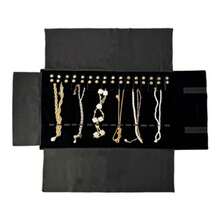 Velvet Travel Jewelry Roll Bag Organizer For Necklace Elastic Band And Anti-Winding Black - 黑色 - 查看 1