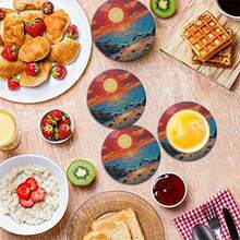 6pcs 2D Printed Ocean & Beach Shell Design Coasters, Made Of PET Material, Suitable For Patio, Kitchen, Living Room, Home Gatherings, Tabletop Decor, Great Gift For Friends & Family On Holidays, Weddings, Mother's Day, Birthdays, Party Accessories - Multicolor C - View 6