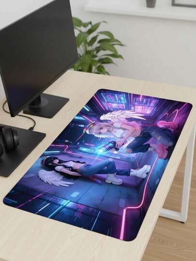 XXXL Ultra-Smooth, Ultra-Wide, Ultra-Long Gaming Mouse Pad, Washable, Waterproof, Non-Slip, 39.37"X19.69", Rubber Base, Fabric Surface, Cyberpunk Laser Gun & Angel Neon Alley Pattern, Large Desk Mat For Keyboard & Computer, Compatible With Wired & Wireless Mouse, Office, Home, Gaming, Personalized Gift, Mother's Day