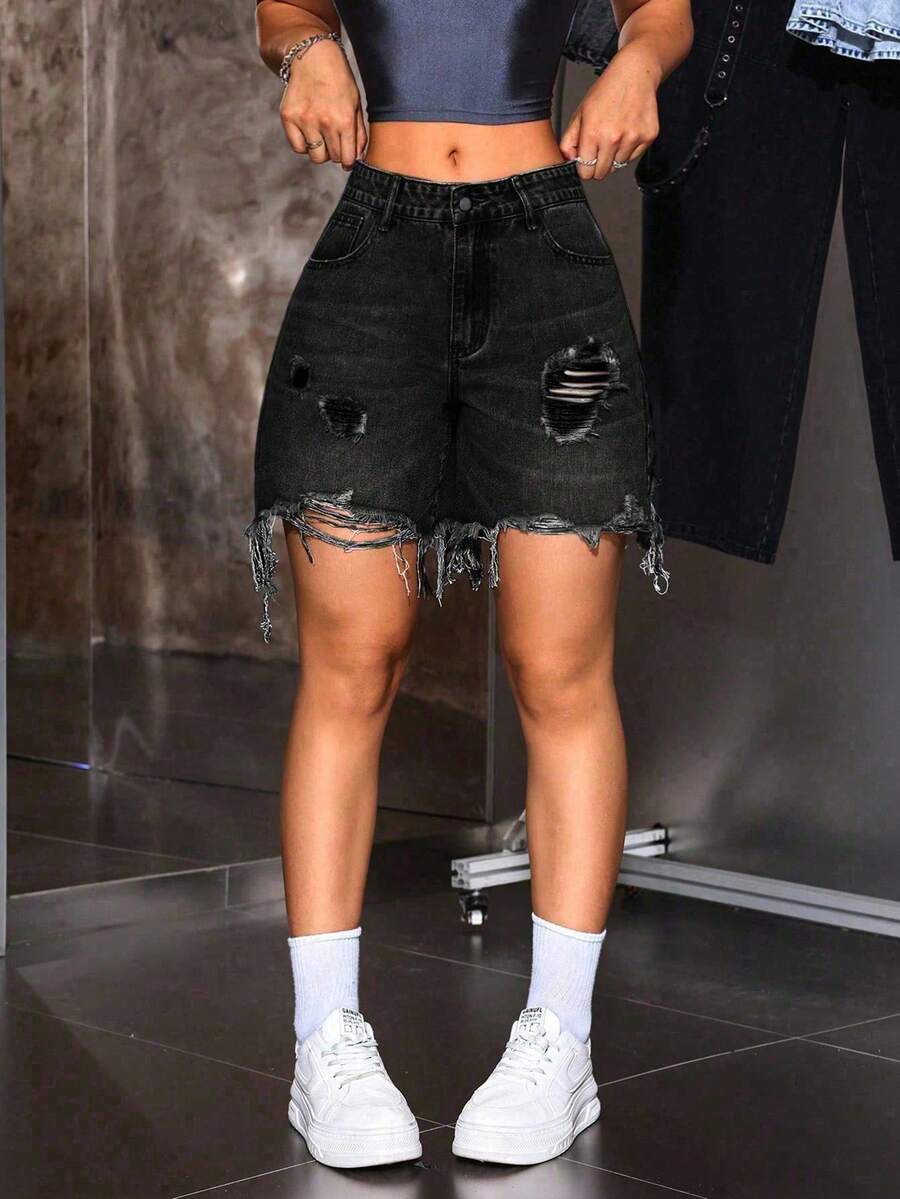 Blaue elastische Skinny Shorts, sexy lässige Washed Denim-Shorts für Frauen, geeignet für Zuhause, Alltag, Frühling/Sommer/Herbst - Blau - Übersicht 1
