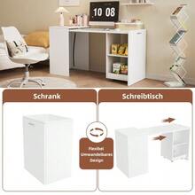 126x55x72.5cm Multifunctional Folding Table That Combines A Desk And Cabinet In One Design, With Two Storage Compartments For Efficient Organization, High Load Capacity, White. - 白色 - 查看 8
