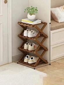 Madebyblanc 1pc Bamboo Simple No-Install Foldable Shoe Rack Entrance Organizer - Brown - View 11