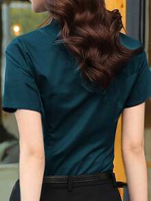 2025 Spring/Summer New Green Short Sleeve Shirt, Office Work Wear, Business Professional Formal Top For Women - Yulan - View 2